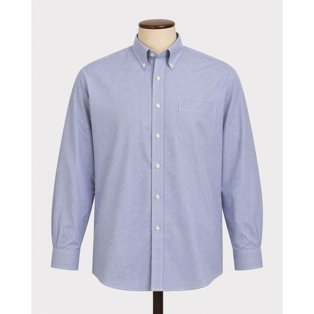 Jos A Bank Traveler Shirt Mens 17 36 Blue Gingham Button Down Cotton